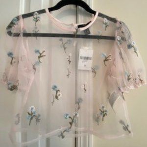 Forever21 - Pink Sheer Top with Floral Detail